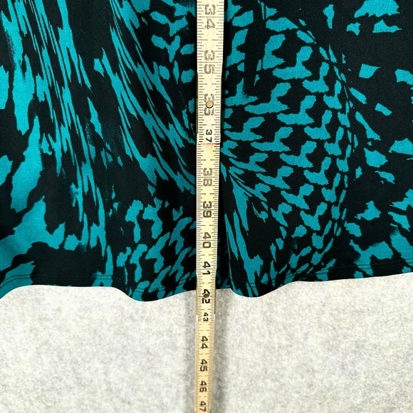 Susan Graver Liquid Knit Teal Black Abstract Stretch 3/4 Sleeve‎ Dress Size XL - Picture 6 of 7
